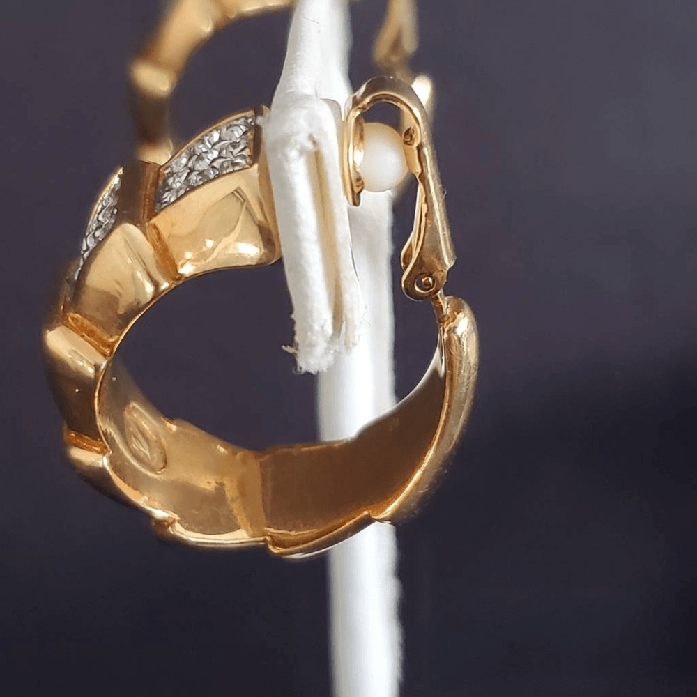 Swarovski Tiered Hoop Earrings Gold Plated Clip On Swan Signed Bling Dressy - Picture 5 of 10